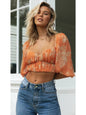 Top corto giornaliero con scollo a V da donna con stampa floreale 1551
