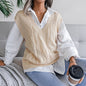 Gilet maglione da donna con scollo a V senza maniche in tinta unita Sweetkama