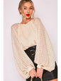 Camicetta in chiffon increspato con maniche a palloncino lunghe con paillettes