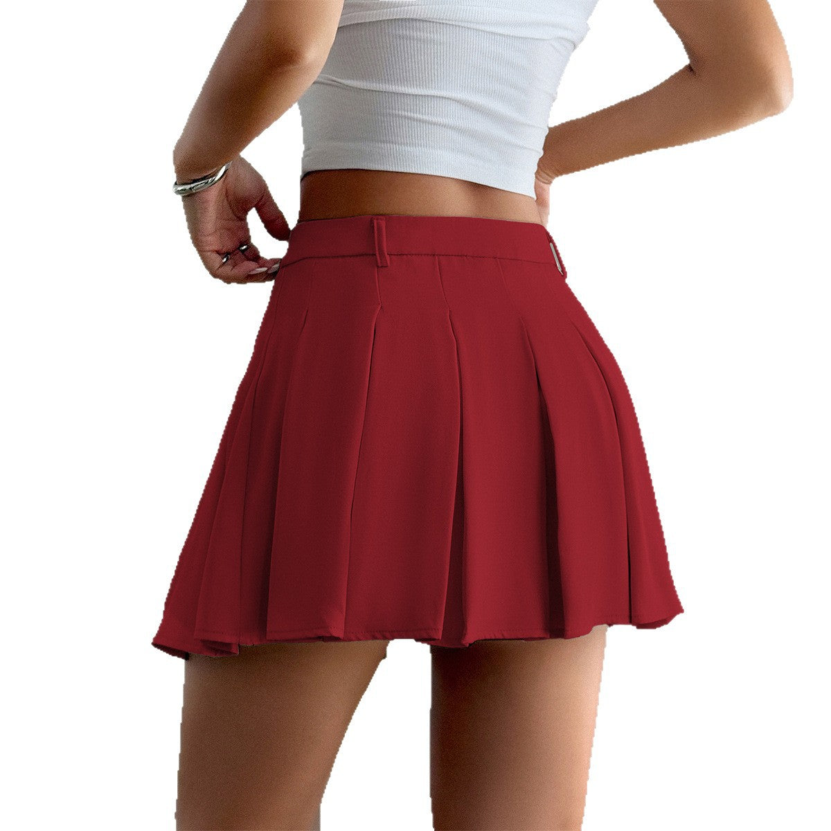 Gonna a mezza gonna plissettata in tinta unita con cintura per abbigliamento femminile
