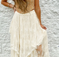 Gonna lunga beige in pizzo con volant a strati a vita alta