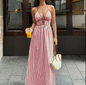Abito maxi con schiena scoperta e scollatura a V